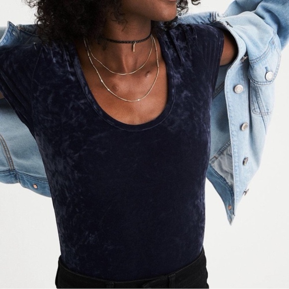 American Eagle Outfitters Deep Blue Velvet Bodysuit